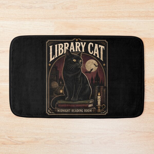 Item preview, Library Cat Black Cat Halloween Retro Screen Print designed and sold by BernoNickel.