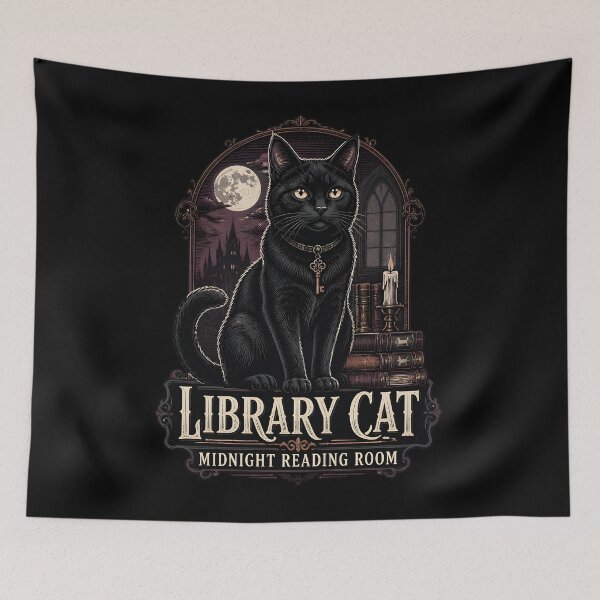 Item preview, Library Cat Black Cat Halloween Gothic Engraving designed and sold by BernoNickel.