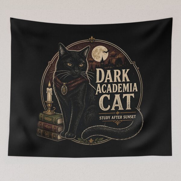 Item preview, Dark Academia Cat Black Cat Halloween Retro Screen Print designed and sold by BernoNickel.