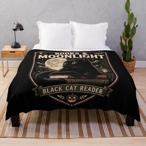 Item preview, Books & Moonlight Black Cat Halloween Retro Screen Print designed and sold by BernoNickel.