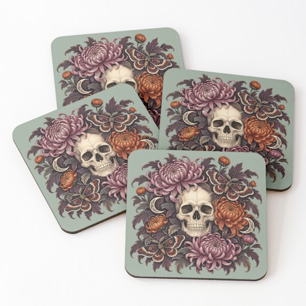 Item preview, Gothic Chrysanthemum Skull Moths and Moons designed and sold by Foxglow Studio.