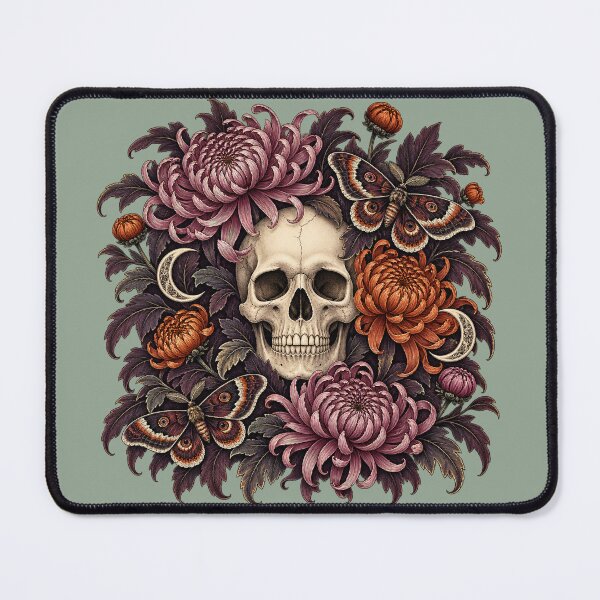 Item preview, Gothic Chrysanthemum Skull Moths and Moons designed and sold by Foxglow Studio.