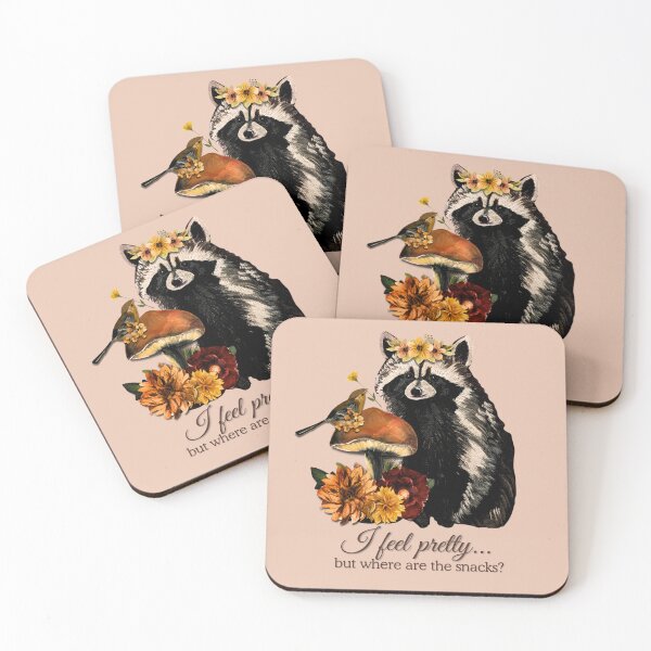 Item preview, I Feel Pretty Raccoon – Floral Woodland Mushroom Art designed and sold by ArtistsAtticWI.