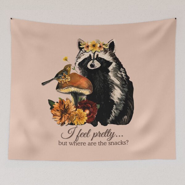 Item preview, I Feel Pretty Raccoon – Floral Woodland Mushroom Art designed and sold by ArtistsAtticWI.