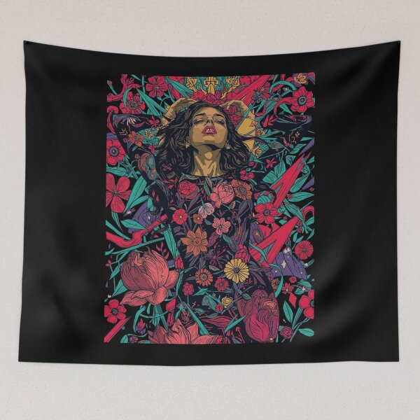 Item preview, Floral Goddess Illustration: Dark Witchcore Pop Art designed and sold by  Mythical Entanglement.