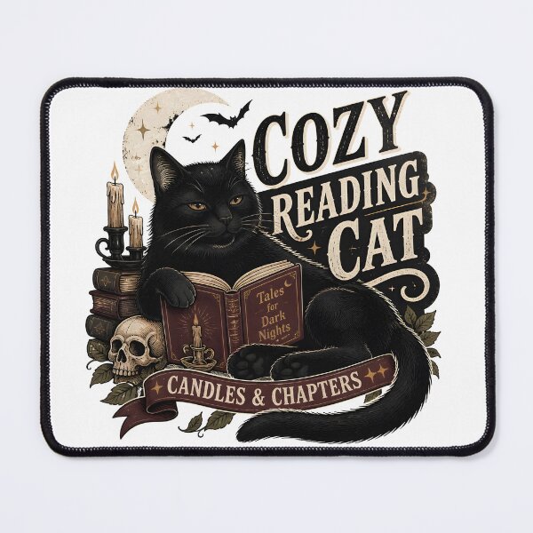 Item preview, Cozy Reading Cat Black Cat Halloween Retro Screen Print designed and sold by BernoNickel.