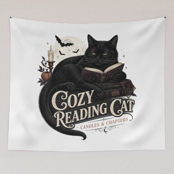 Item preview, Cozy Reading Cat Black Cat Halloween Gothic Engraving designed and sold by BernoNickel.