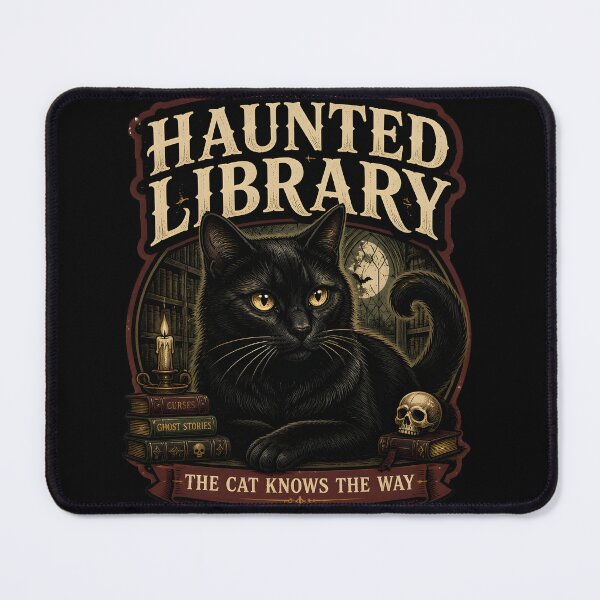 Item preview, Haunted Library Black Cat Halloween Retro Screen Print designed and sold by BernoNickel.
