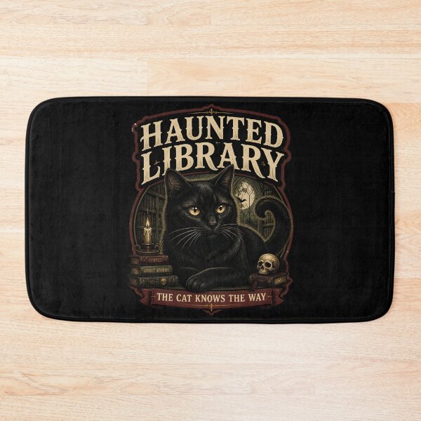 Item preview, Haunted Library Black Cat Halloween Retro Screen Print designed and sold by BernoNickel.