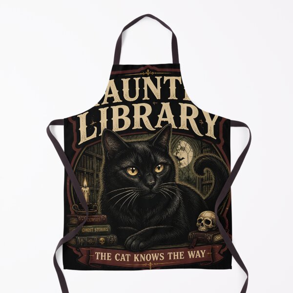 Item preview, Haunted Library Black Cat Halloween Retro Screen Print designed and sold by BernoNickel.