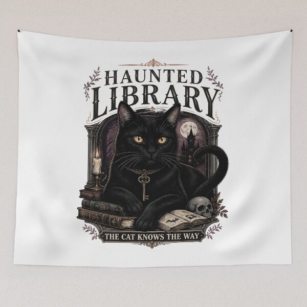 Item preview, Haunted Library Black Cat Halloween Gothic Engraving designed and sold by BernoNickel.