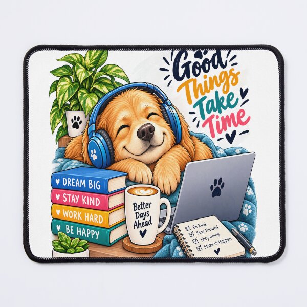 Item preview, Good Things Take Time Cute Dog Coffee Books Motivational Cozy Quote designed and sold by Pixel & Ponder.