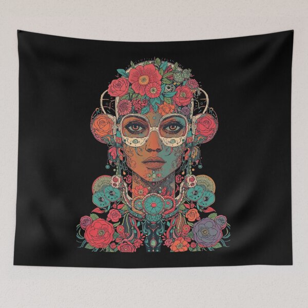 Item preview, Psychedelic Floral Cyborg: Dark Biomechanical Art designed and sold by  Mythical Entanglement.