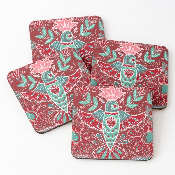 Item preview, Folk Red Hummingbird Floral Pattern designed and sold by Fani*.