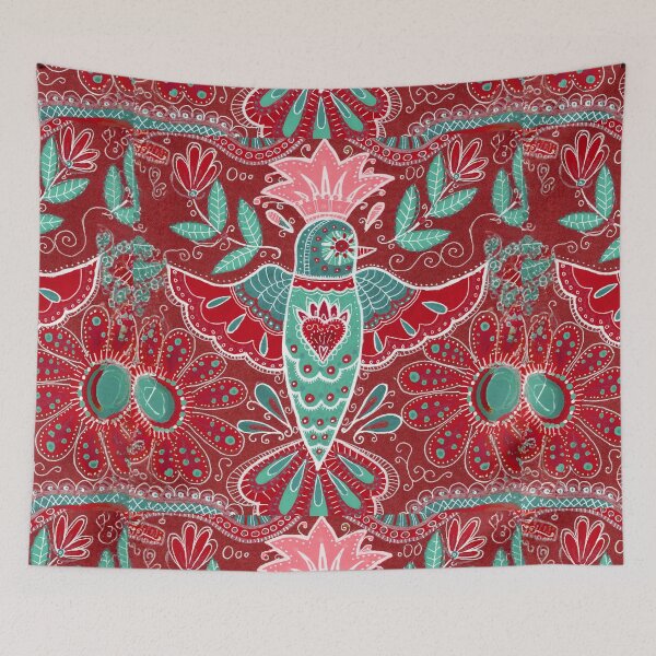 Item preview, Folk Red Hummingbird Floral Pattern designed and sold by Fani*.