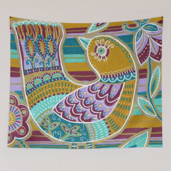 Item preview, Folk Bird Among Flowers and Stripes designed and sold by Fani*.
