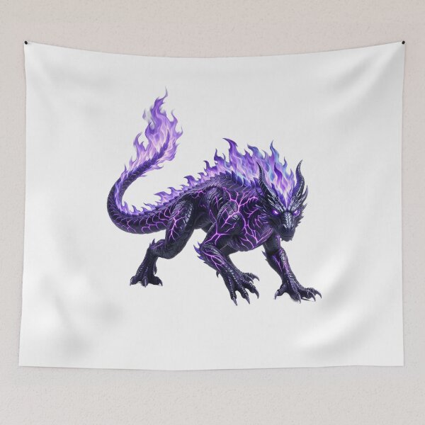 Item preview, Wingless Inferno Dragon - Black Beast with Purple-Blue Flame designed and sold by DragonSerpent Ink.