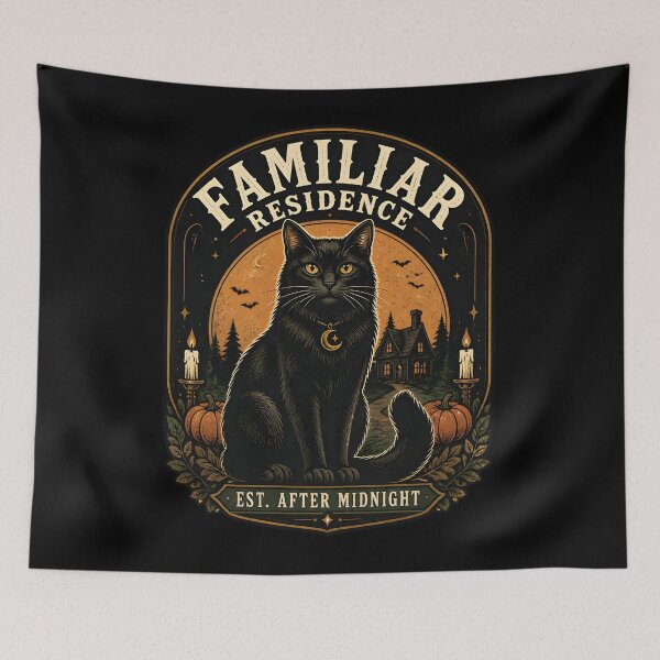 Item preview, Familiar Residence Black Cat Halloween Retro Screen Print designed and sold by KristenosNehk.