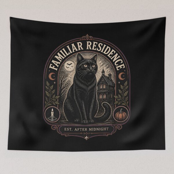 Item preview, Familiar Residence Black Cat Halloween Gothic Engraving designed and sold by KristenosNehk.
