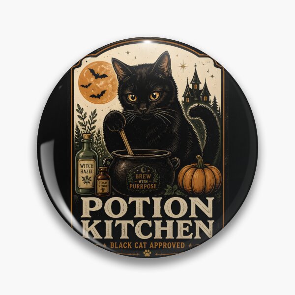 Item preview, Potion Kitchen Black Cat Halloween Retro Screen Print designed and sold by KristenosNehk.