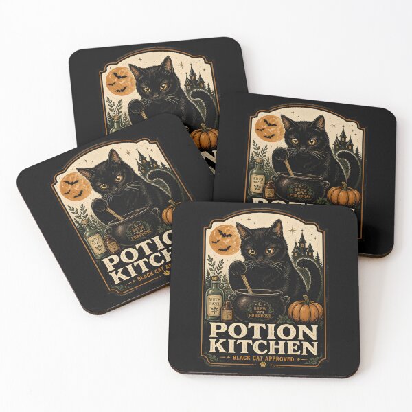 Item preview, Potion Kitchen Black Cat Halloween Retro Screen Print designed and sold by KristenosNehk.