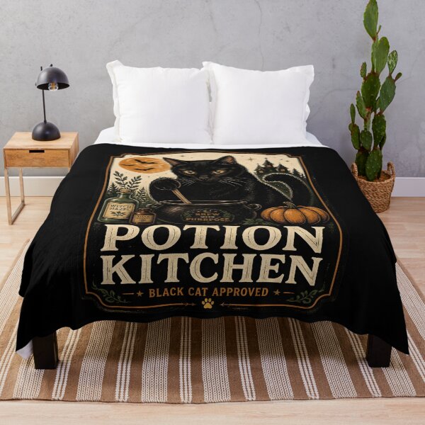 Item preview, Potion Kitchen Black Cat Halloween Retro Screen Print designed and sold by KristenosNehk.