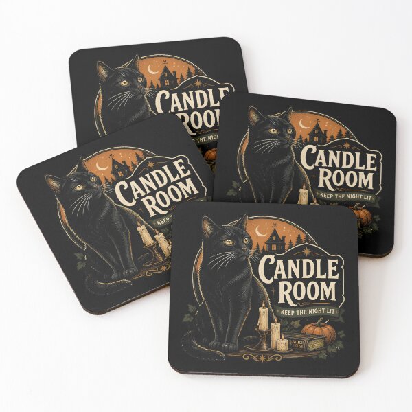 Item preview, Candle Room Black Cat Halloween Retro Screen Print designed and sold by KristenosNehk.