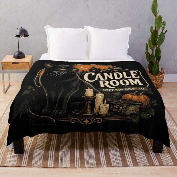 Item preview, Candle Room Black Cat Halloween Retro Screen Print designed and sold by KristenosNehk.