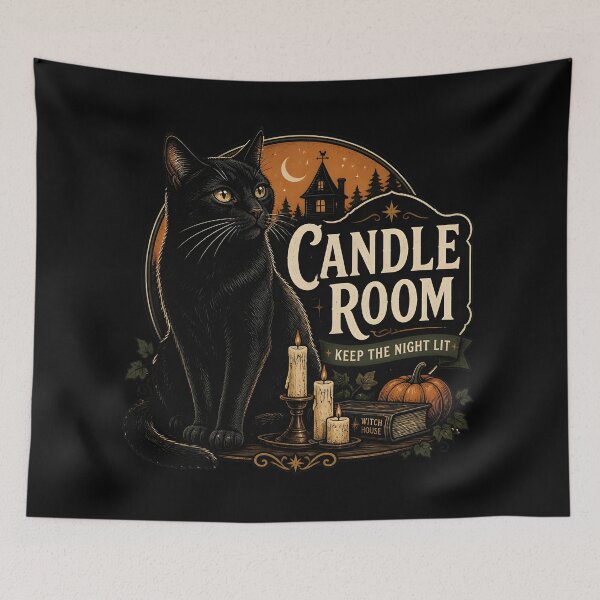 Item preview, Candle Room Black Cat Halloween Retro Screen Print designed and sold by KristenosNehk.
