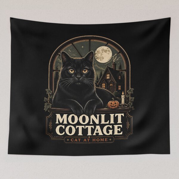 Item preview, Moonlit Cottage Black Cat At Halloween designed and sold by KristenosNehk.