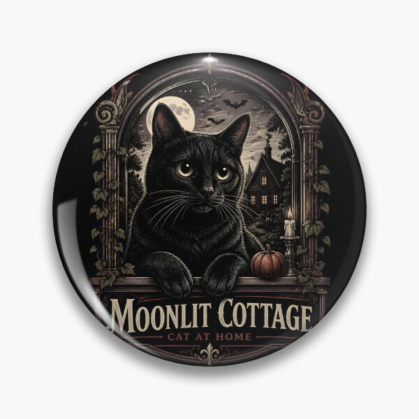 Item preview, Moonlit Cottage Black Cat Halloween Gothic Engraving designed and sold by KristenosNehk.