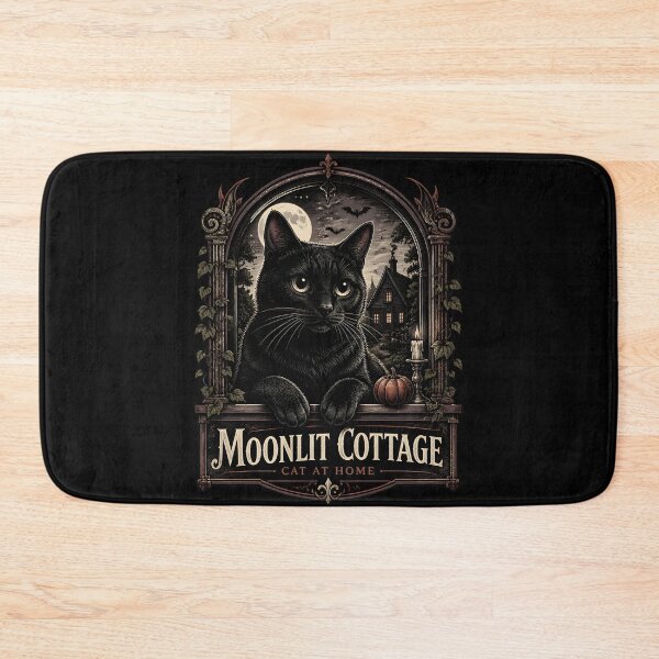 Item preview, Moonlit Cottage Black Cat Halloween Gothic Engraving designed and sold by KristenosNehk.