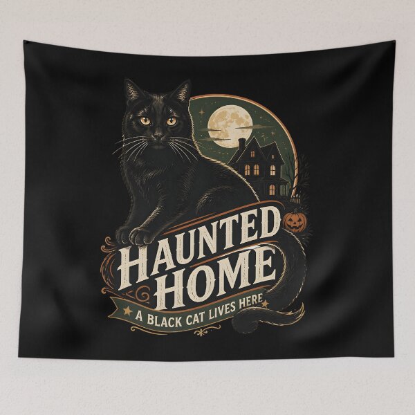 Item preview, Haunted Home Black Cat Halloween Retro Screen Print designed and sold by KristenosNehk.