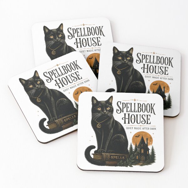 Item preview, Spellbook House Black Cat Halloween Retro Screen Print designed and sold by KristenosNehk.
