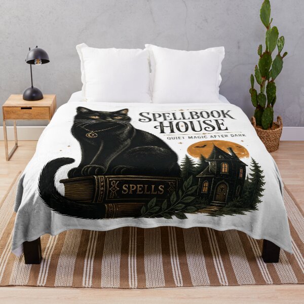 Item preview, Spellbook House Black Cat Halloween Retro Screen Print designed and sold by KristenosNehk.