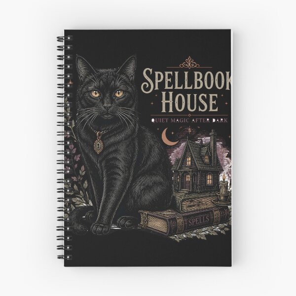 Item preview, Spellbook House Black Cat Halloween Gothic Engraving designed and sold by KristenosNehk.