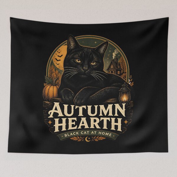 Item preview, Autumn Hearth Black Cat Halloween Retro Screen Print designed and sold by KristenosNehk.