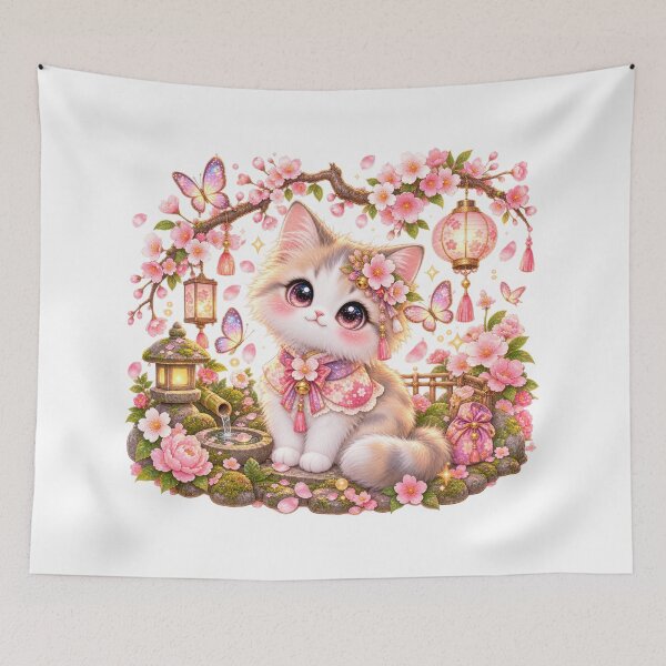 Item preview, Cherry Blossom Kitten Japanese Garden designed and sold by jgvisualarts.