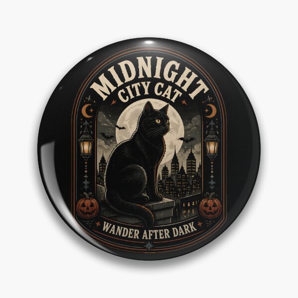Item preview, Midnight City Cat Black Cat Halloween Retro Screen Print designed and sold by OliviaHayesArt.