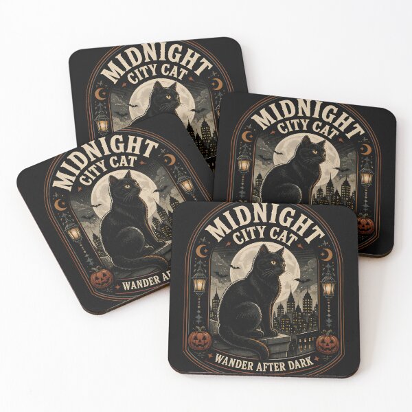 Item preview, Midnight City Cat Black Cat Halloween Retro Screen Print designed and sold by OliviaHayesArt.