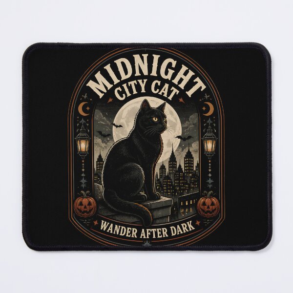 Item preview, Midnight City Cat Black Cat Halloween Retro Screen Print designed and sold by OliviaHayesArt.