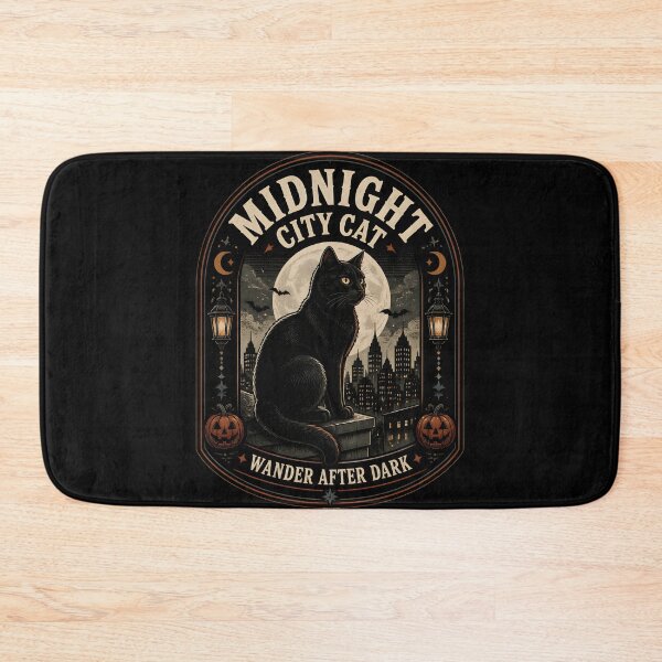 Item preview, Midnight City Cat Black Cat Halloween Retro Screen Print designed and sold by OliviaHayesArt.