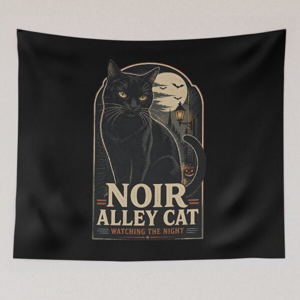 Item preview, Noir Alley Cat Black Cat Halloween Retro Screen Print designed and sold by OliviaHayesArt.