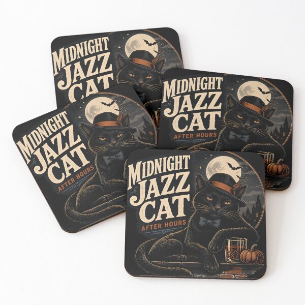 Item preview, Midnight Jazz Cat Black Cat Halloween Retro Screen Print designed and sold by OliviaHayesArt.
