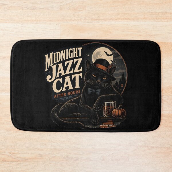Item preview, Midnight Jazz Cat Black Cat Halloween Retro Screen Print designed and sold by OliviaHayesArt.