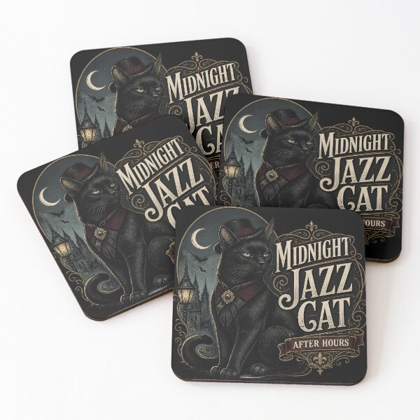Item preview, Midnight Jazz Cat Black Cat Halloween Gothic Engraving designed and sold by OliviaHayesArt.