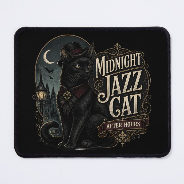 Item preview, Midnight Jazz Cat Black Cat Halloween Gothic Engraving designed and sold by OliviaHayesArt.