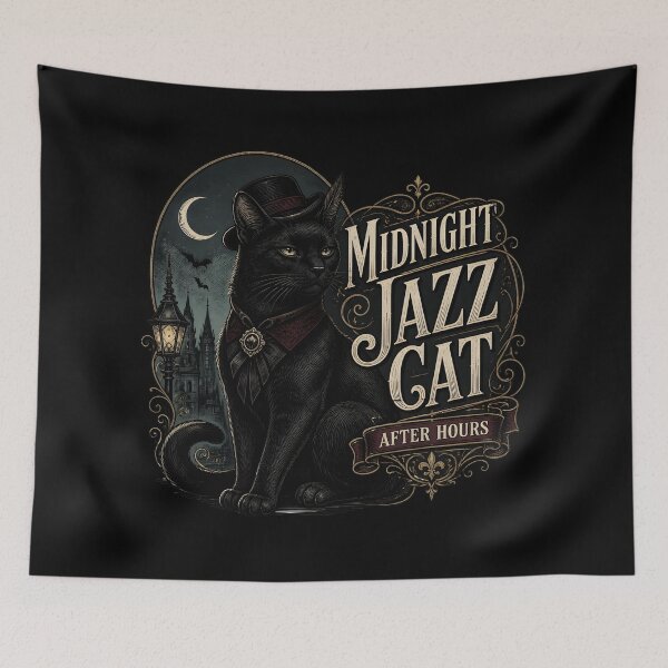 Item preview, Midnight Jazz Cat Black Cat Halloween Gothic Engraving designed and sold by OliviaHayesArt.