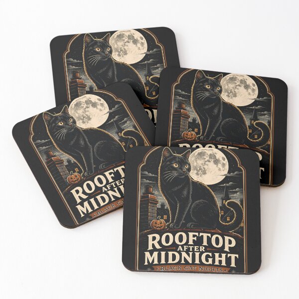 Item preview, Rooftop After Midnight Black Cat Halloween Retro Screen Print designed and sold by OliviaHayesArt.