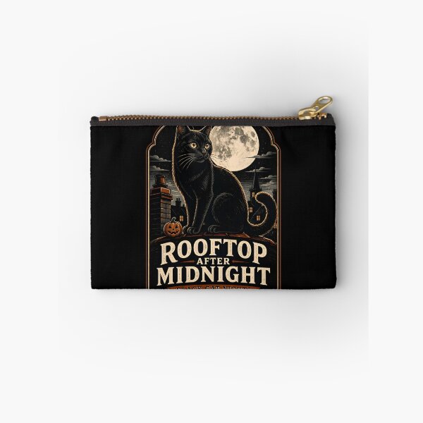 Item preview, Rooftop After Midnight Black Cat Halloween Retro Screen Print designed and sold by OliviaHayesArt.